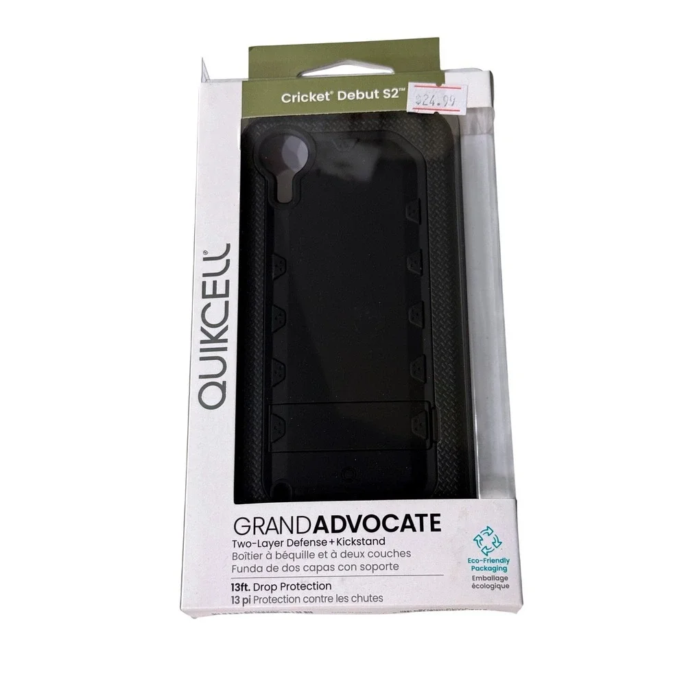 Quikcell Grand Advocate Cricket Debut S2 Case Black Rugged Kickstand Cover New